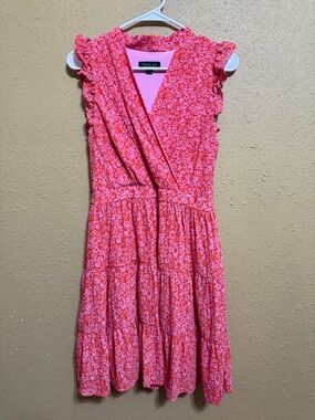 Rachel Zoe Coral Pink Floral Wrap-Style Midi Dress